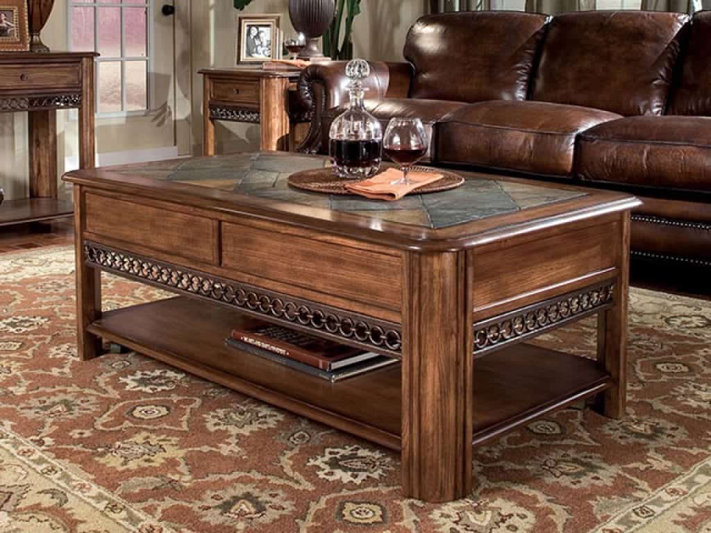 Madison Rustic Warm Nutmeg Lift Top Coffee Table with Casters