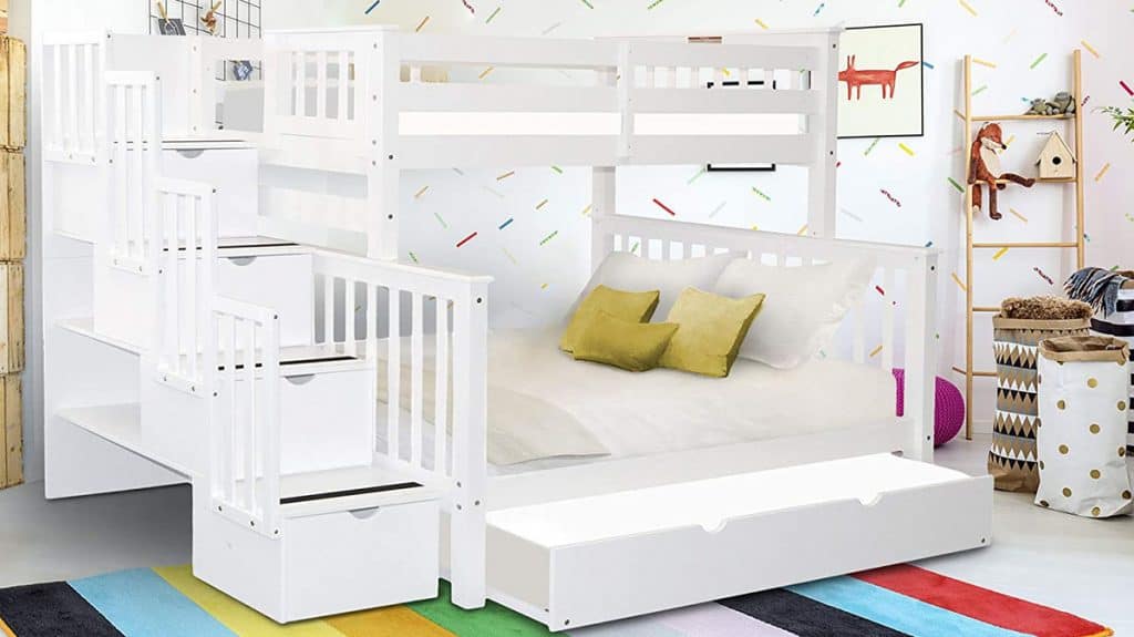 Bedz King Stairway Bunk Beds Twin over Full with 4 Drawers